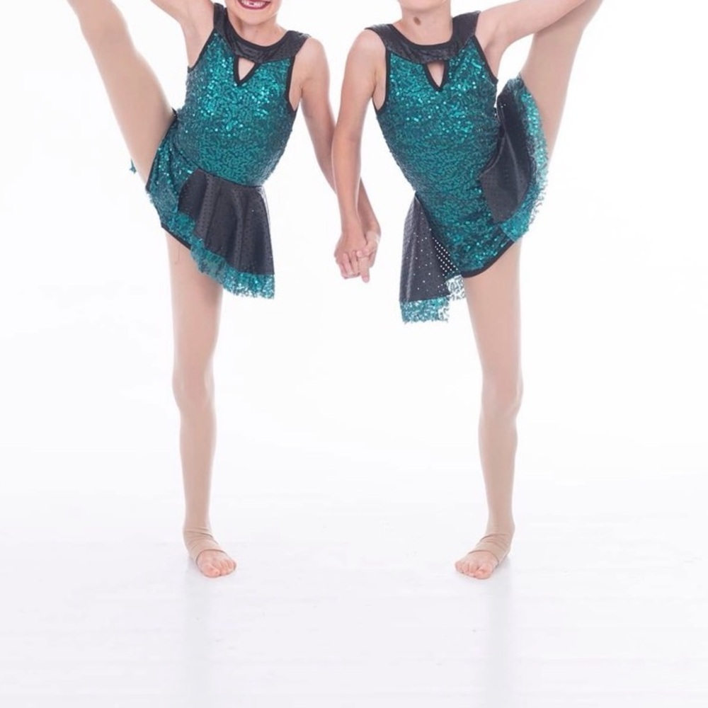 Glittery Teal and Black Kids Dance Outfit